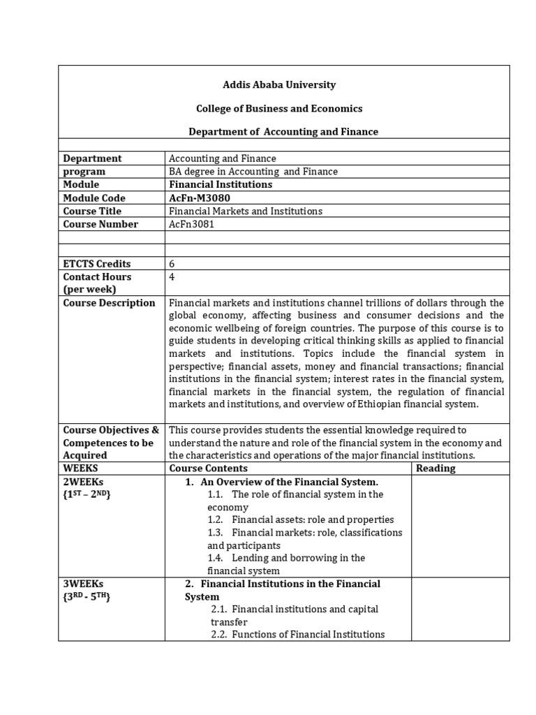 Ethiopian Financial Markets Overview | PDF | Financial Markets | Interest