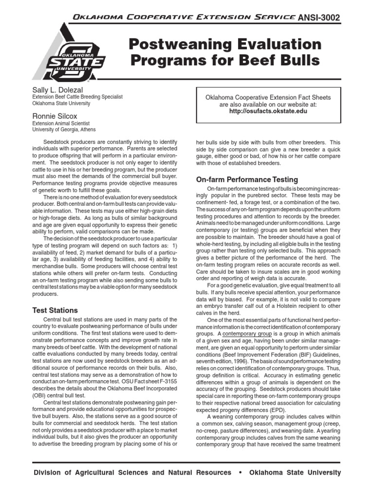 Postweaning Evaluation Programs For Beef Bulls - TESTING | PDF | Cattle ...