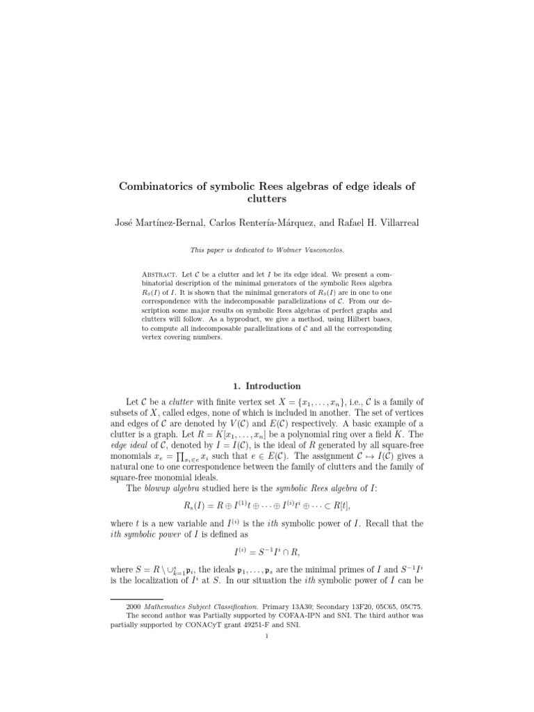 Combinatorics of Symbolic Rees Algebras | PDF | Graph Theory | Mathematics