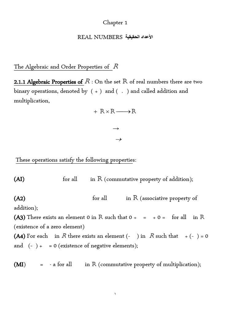 Algebraic and Order Properties of R | PDF | Arithmetic | Mathematical ...