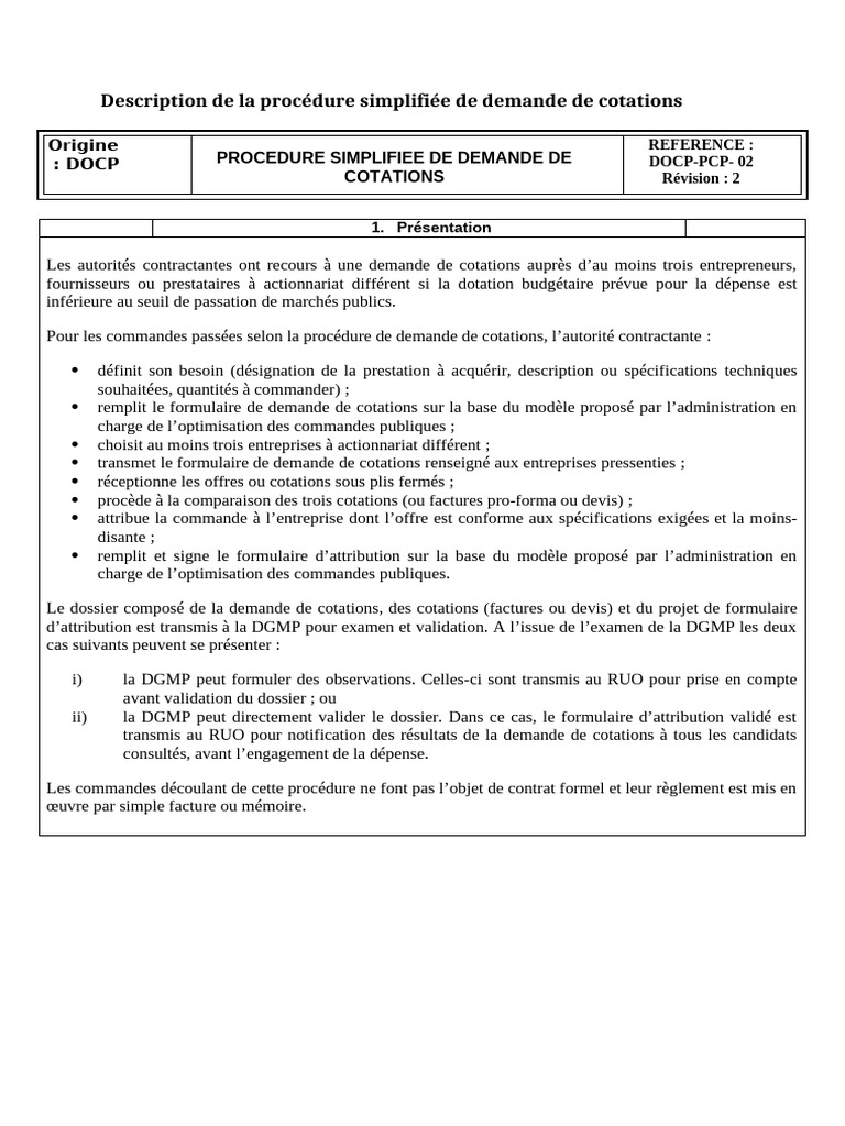Procédure simplifiée de demande de cotations | PDF | Technologie et ...