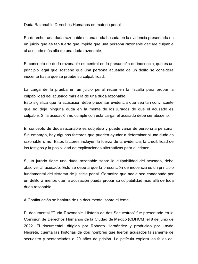 Duda Razonable y Justicia Penal en México | PDF | Duda razonable | Justicia
