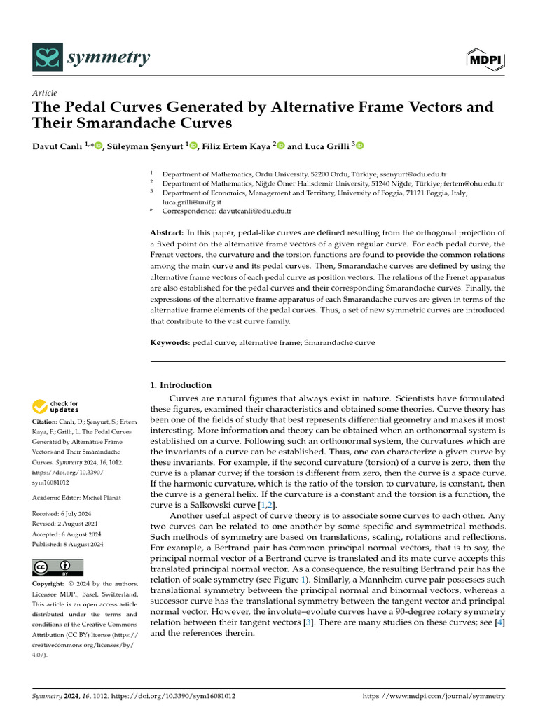 The Pedal Curves Generated by Alternative Frame Vectors and Their ...