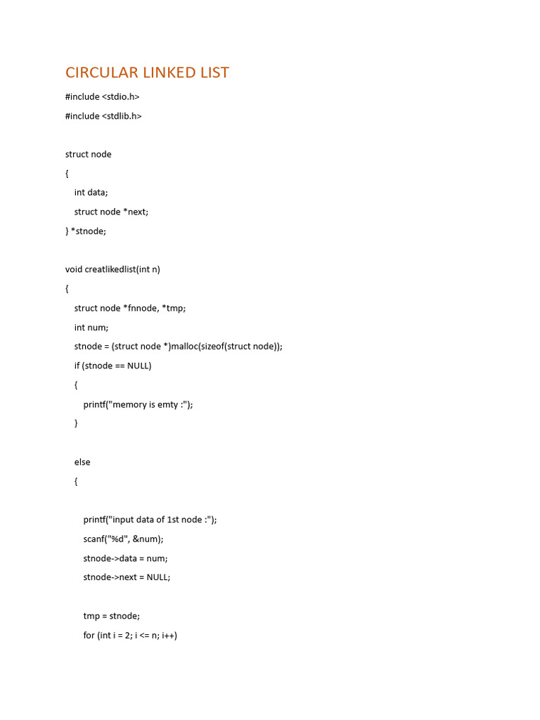 CIRCULAR LINKED LIST | PDF | Software | Software Development