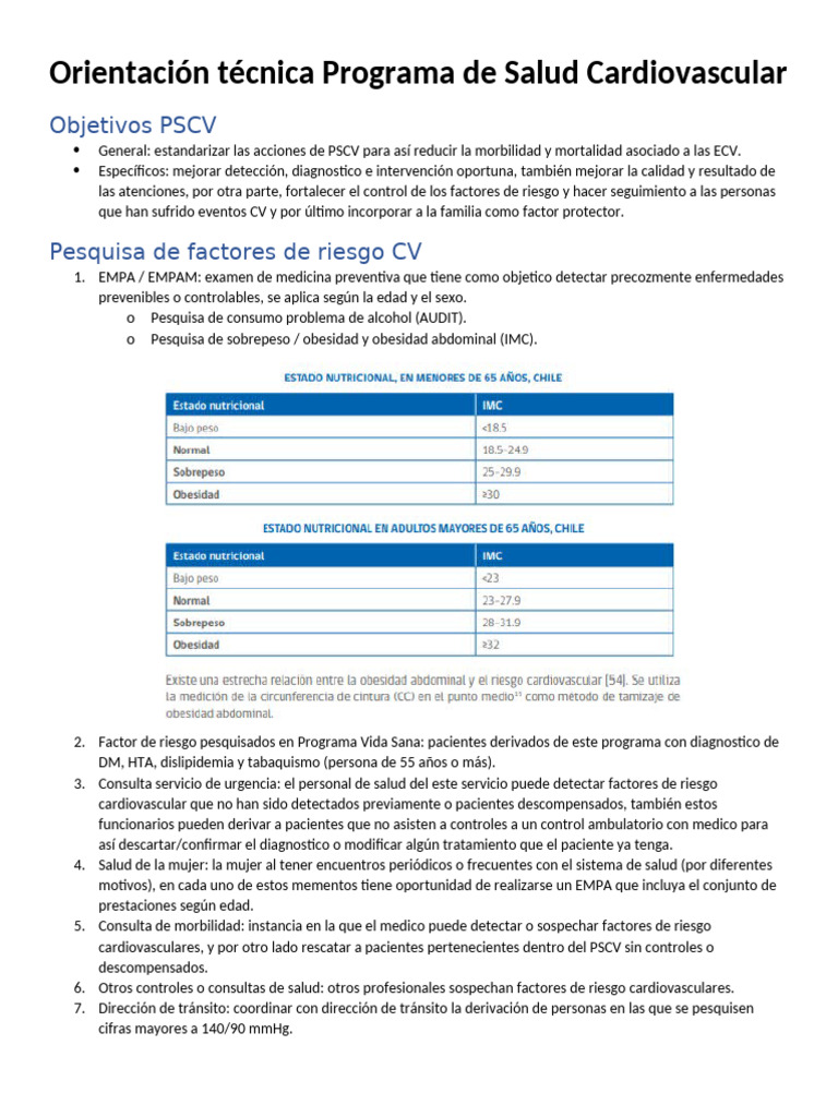 Orientación Técnica PSCV: Criterios y Objetivos | PDF | Hipertensión ...