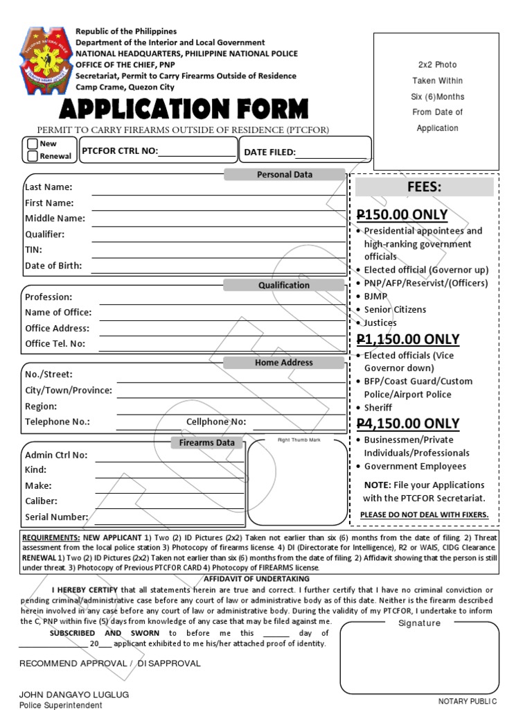 Ptcfor application affidavit notary public