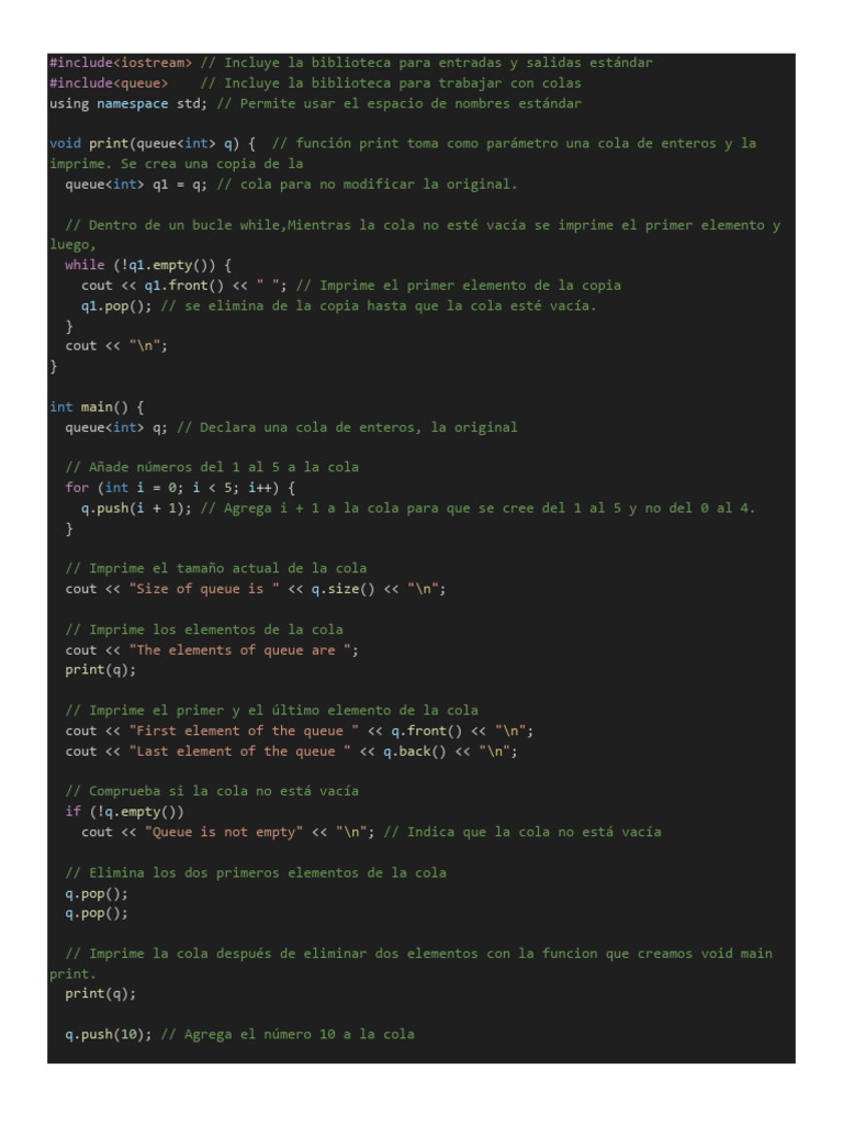 Manejo Básico de Colas en C++ | PDF