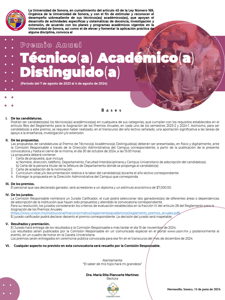 Convocatoria - Premio Anual Tecnico Academico Distinguido 2024 | PDF ...