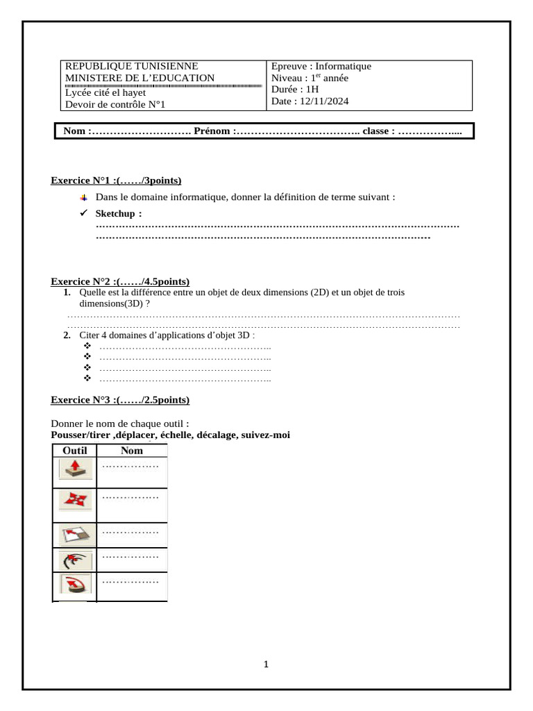 Devoir Informatique 1ère Année Lycée | PDF | Technologie et ingénierie