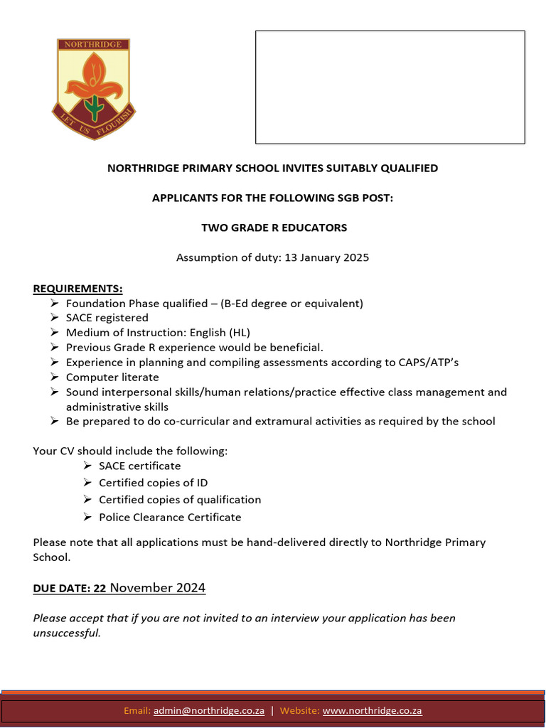 Grade R Educator Positions at Northridge | PDF