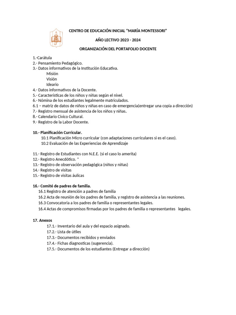 Organización Del Portafolio Docente 2024 | PDF