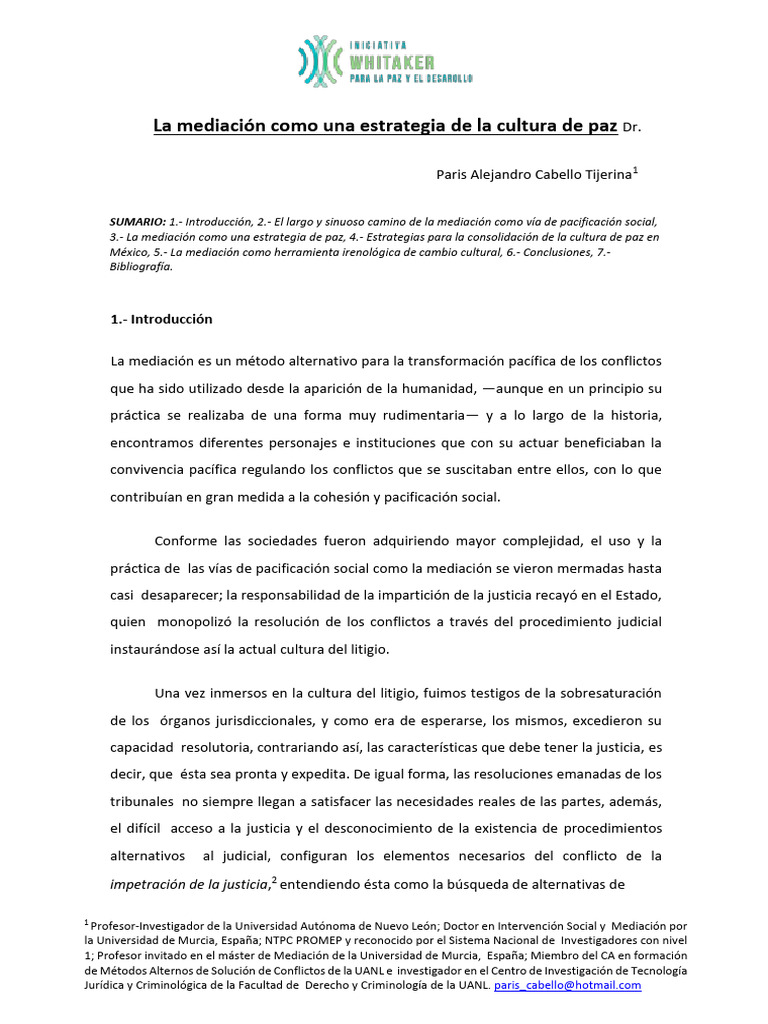 L10-B-2_La mediación como una estrategia de la cultura de paz | PDF ...