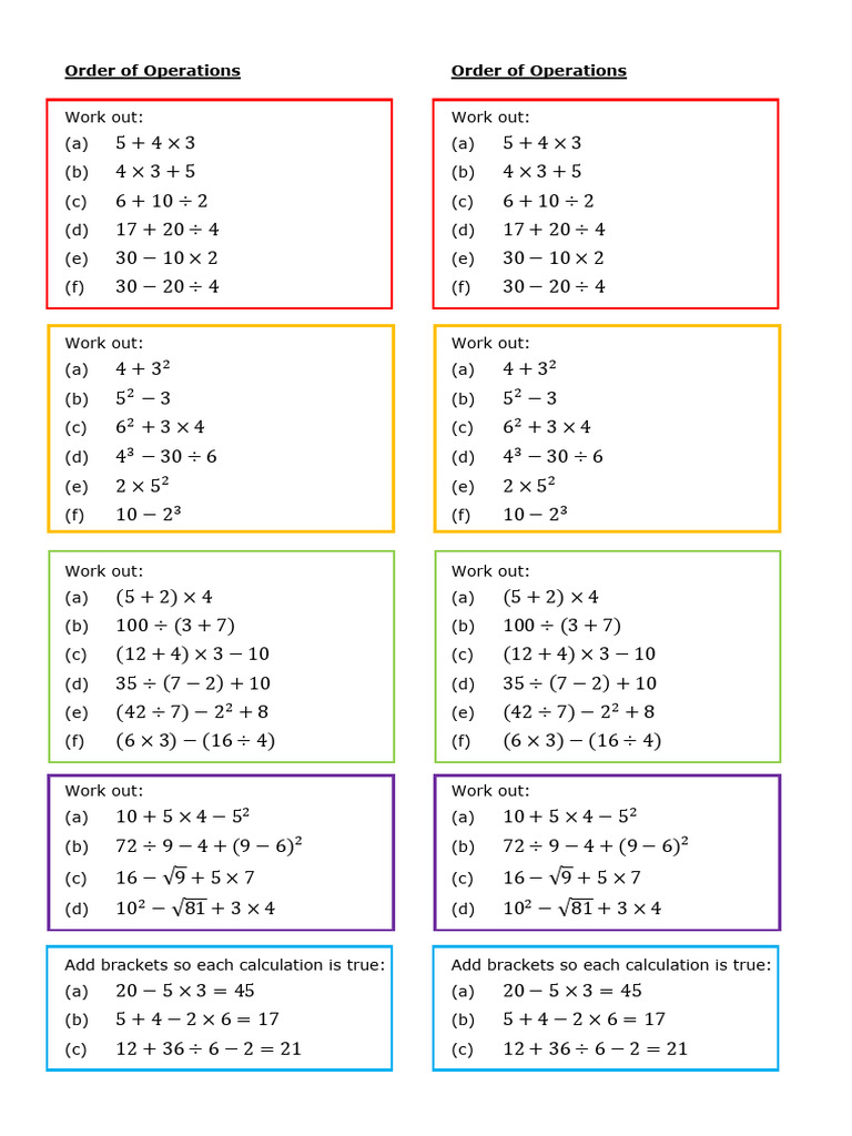 Order of Operations Practice Strips | PDF