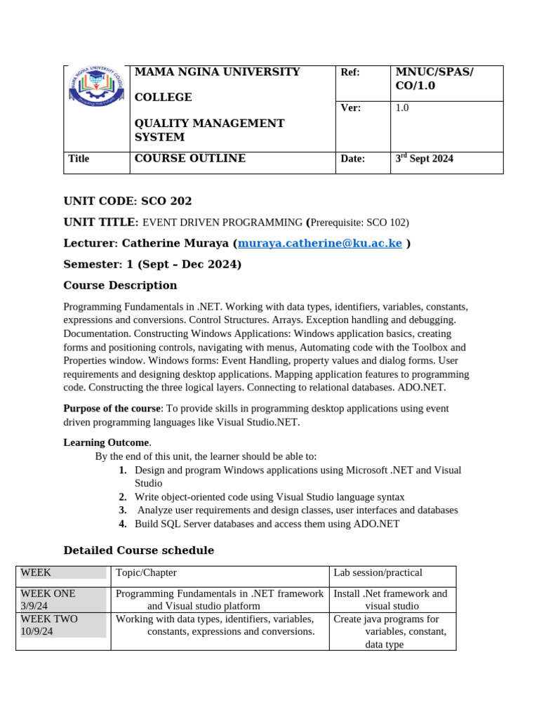 SCO 202 Event Driven Programming Course Outline | PDF | Databases ...