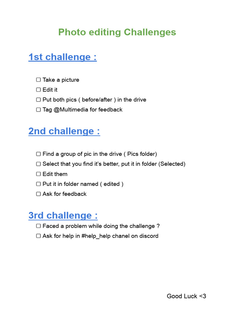 Photo Editing Challenges | PDF | Career & Growth | Art