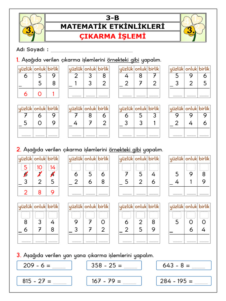 3 Sinif Cikarma Islemi Etkinlik Pdf