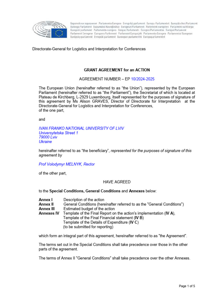 Grant Agreement For Translation | PDF | European Parliament | World ...