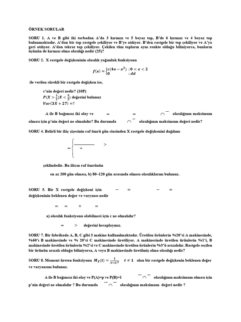 Vi̇ze Öncesi̇ Örnek Sorular | PDF