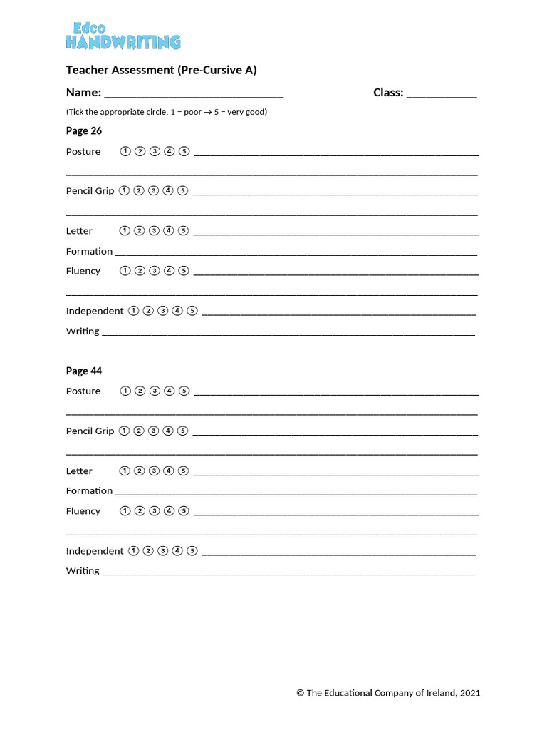 Teacher Assessment for Pre-Cursive Writing | PDF | Career & Growth