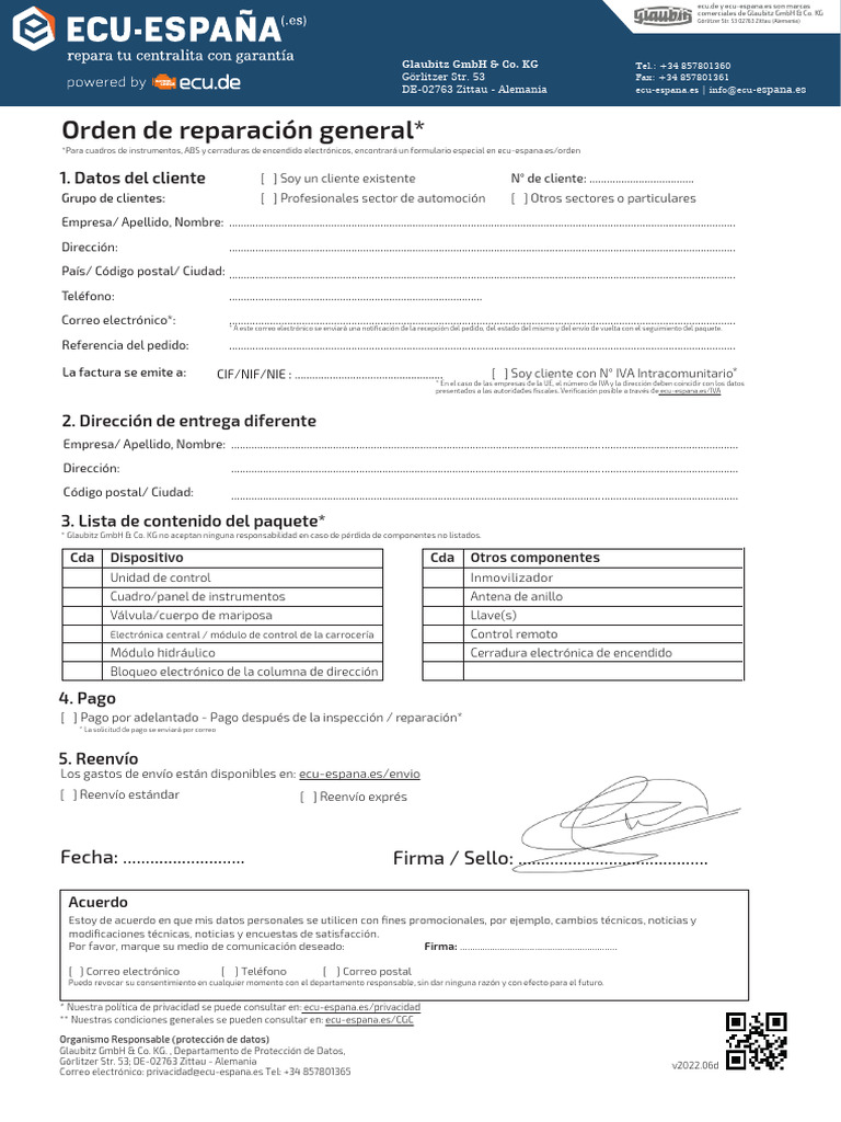 Repair Order Form 899059 | PDF | Finanzas y dinero