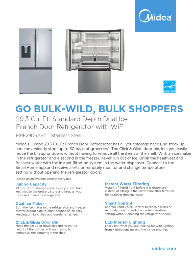 Midea MRF29D6AST Refrigerator Overview | PDF | Refrigerator | Door