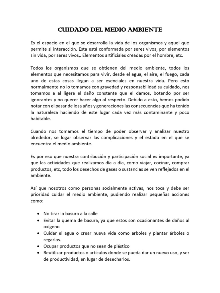 Cuidado Del Medio Ambiente | PDF | Residuos | Entorno natural