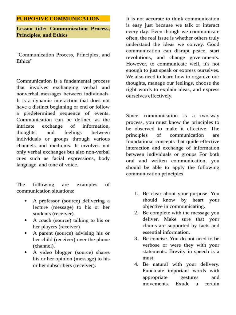Communication Process and Ethics Guide | PDF | Communication | Information