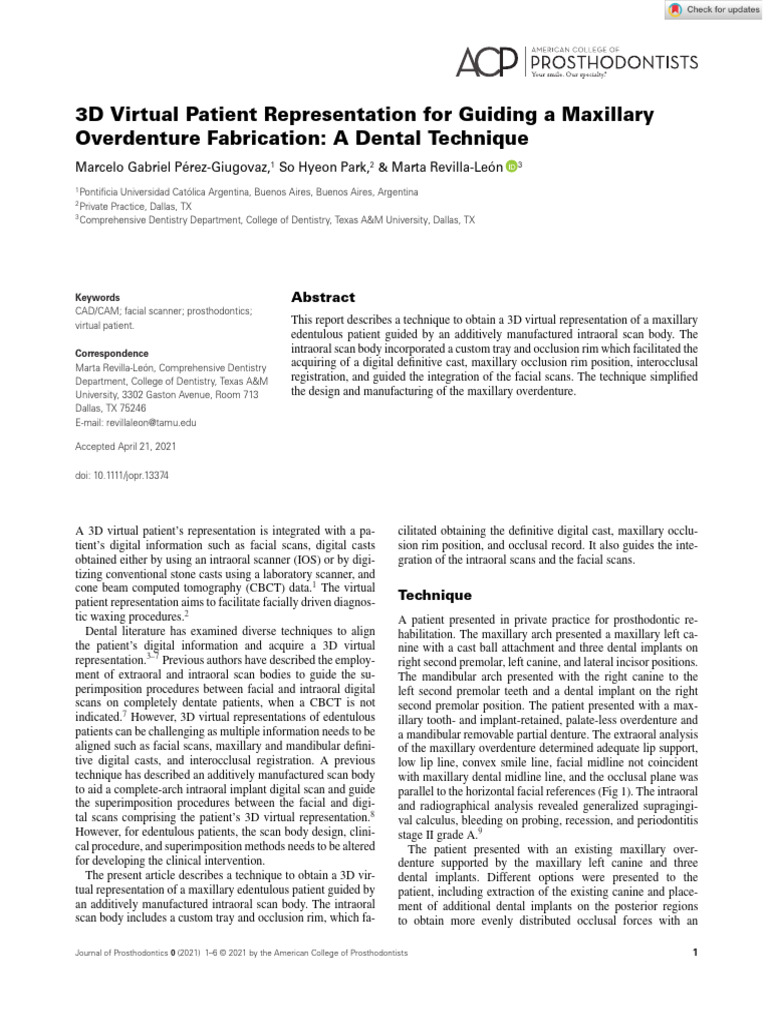 3D Virtual Patient for Maxillary Overdentures | PDF | Dentures | Dental ...