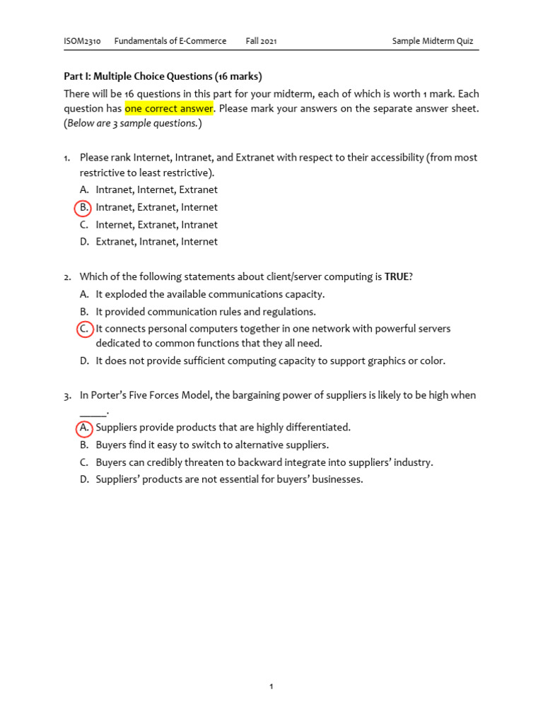 ISOM2310 E-Commerce Midterm Quiz Guide | PDF | Cloud Computing | Computing