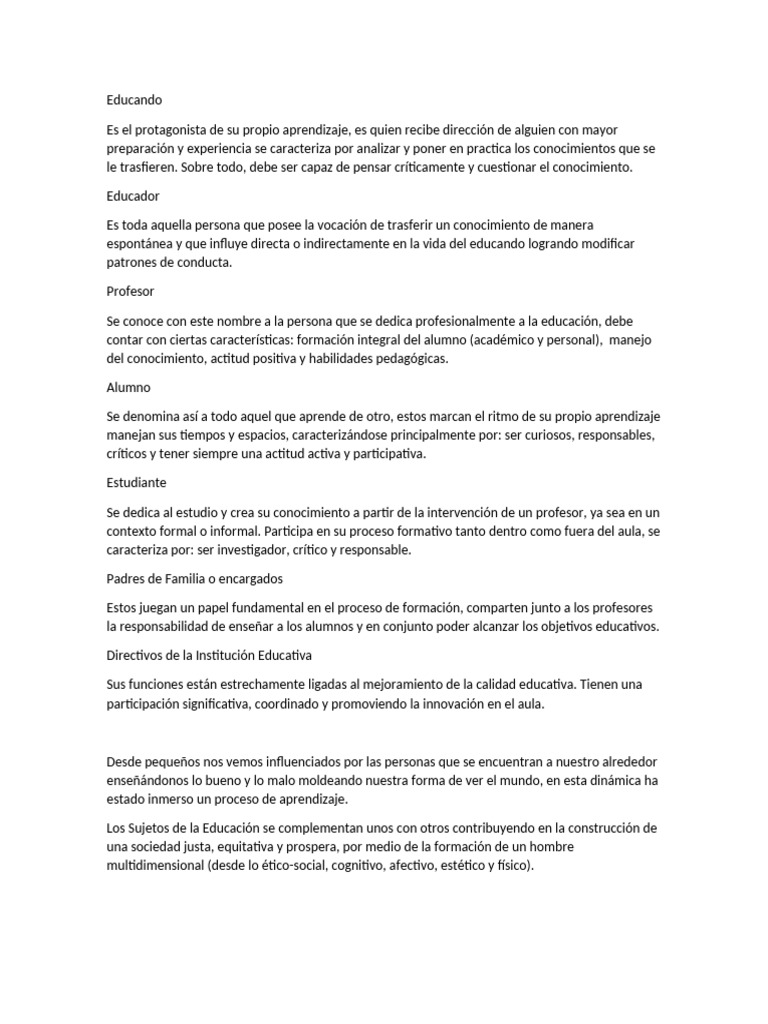 Roles Clave en el Proceso Educativo | PDF