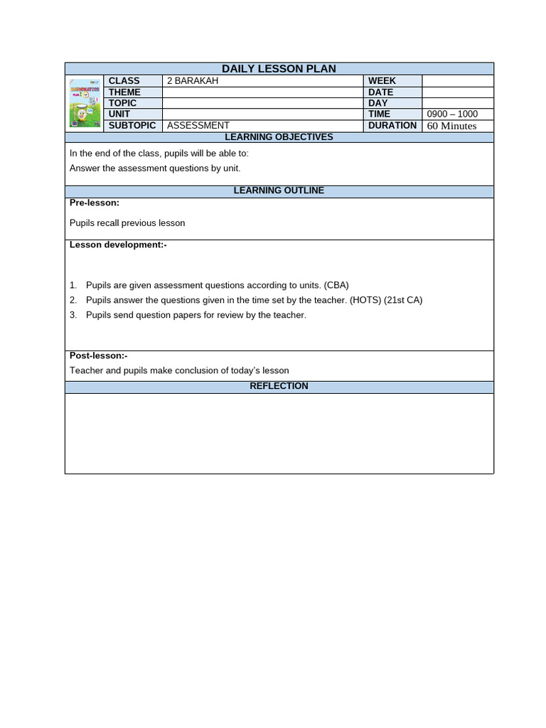 Daily Lesson Plan: Class Week Theme Date Topic DAY Unit Time Subtopic ...