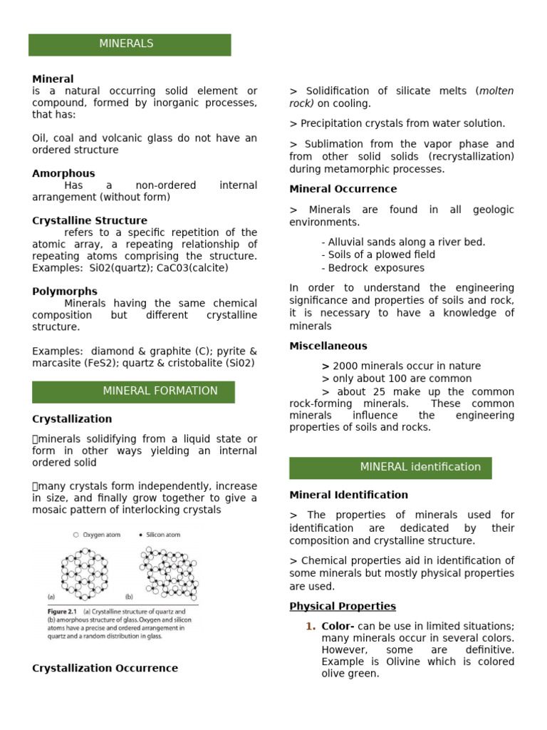 Understanding Mineral Properties and Formation | PDF | Minerals | Crystal