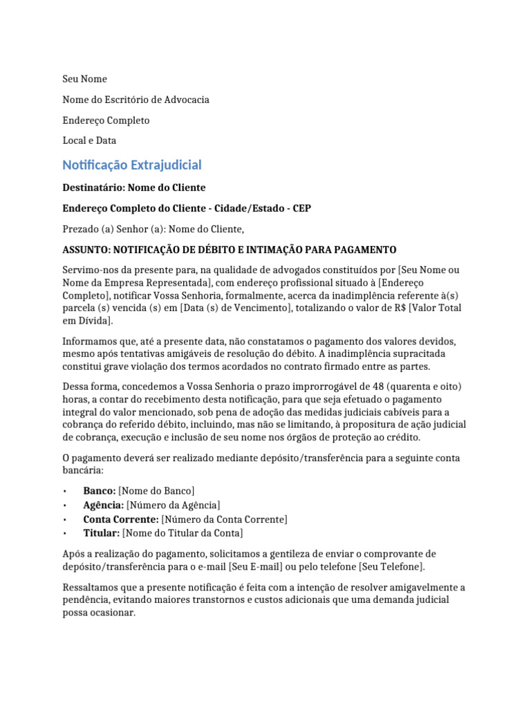 Notificação Extrajudicial de Cobrança | PDF | Direito