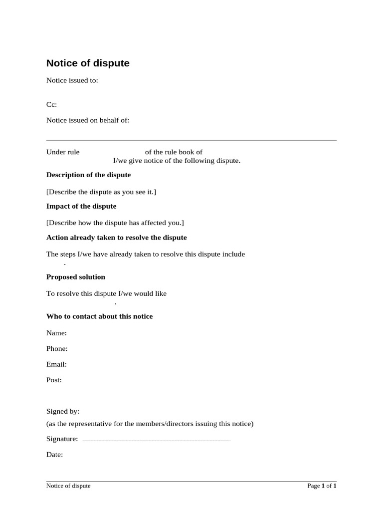Dispute Notice Template | PDF