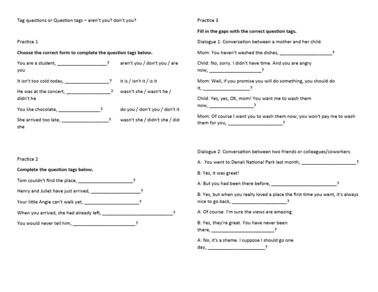 Tag Questions or Question Tags | PDF