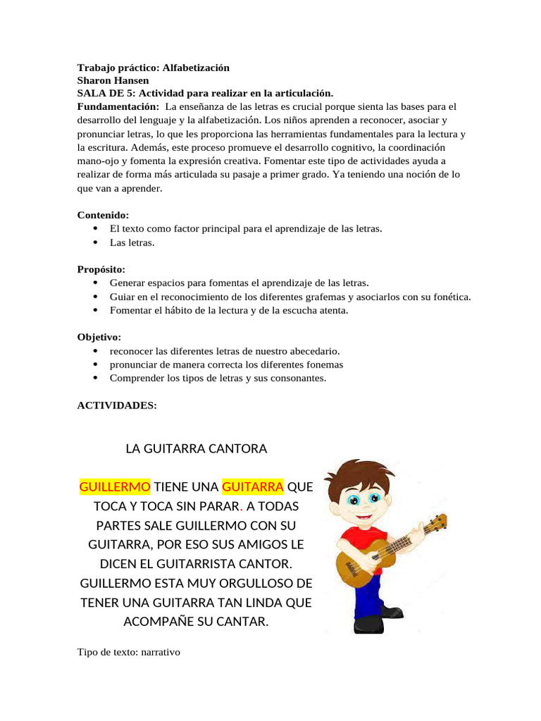 Actividades de Alfabetización Infantil | PDF | Literatura | Aprendizaje