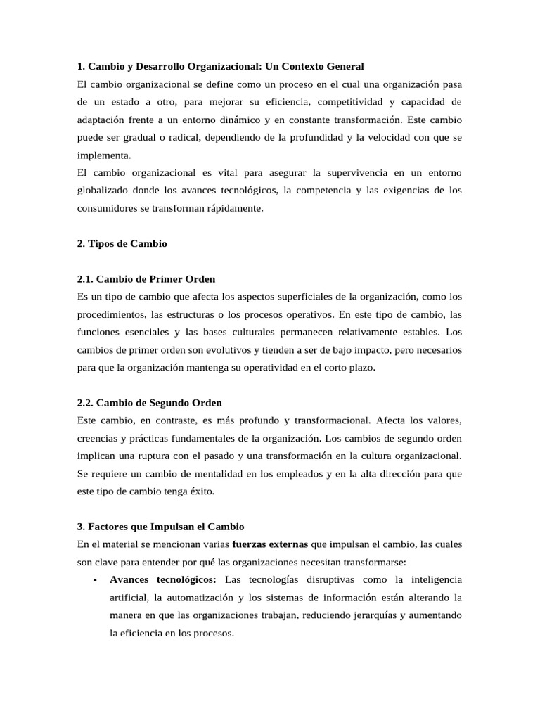 Resumen Cambio y Desarrollo Organizacional | PDF | Liderazgo | Innovación