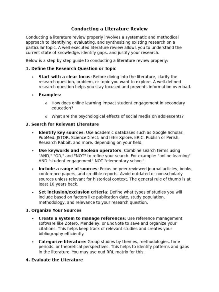 Literature Review Steps | PDF | Methodology | Literature Review