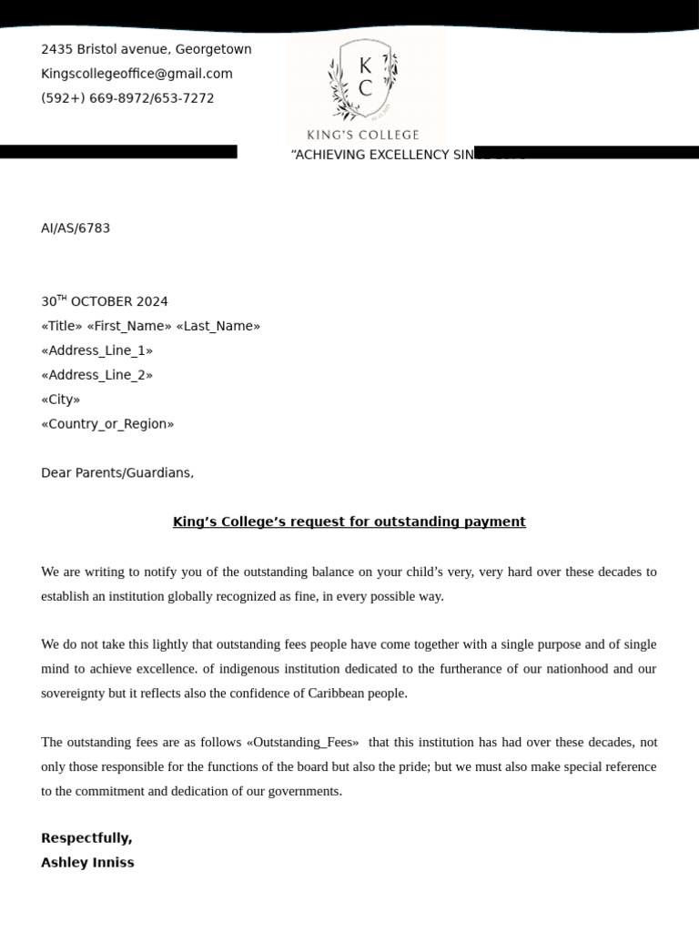Kings's College Primary Letter | PDF