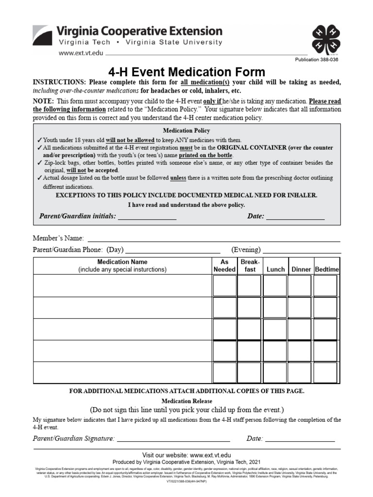 4-H Event Medication Form Instructions | PDF | Gender | Gender Studies