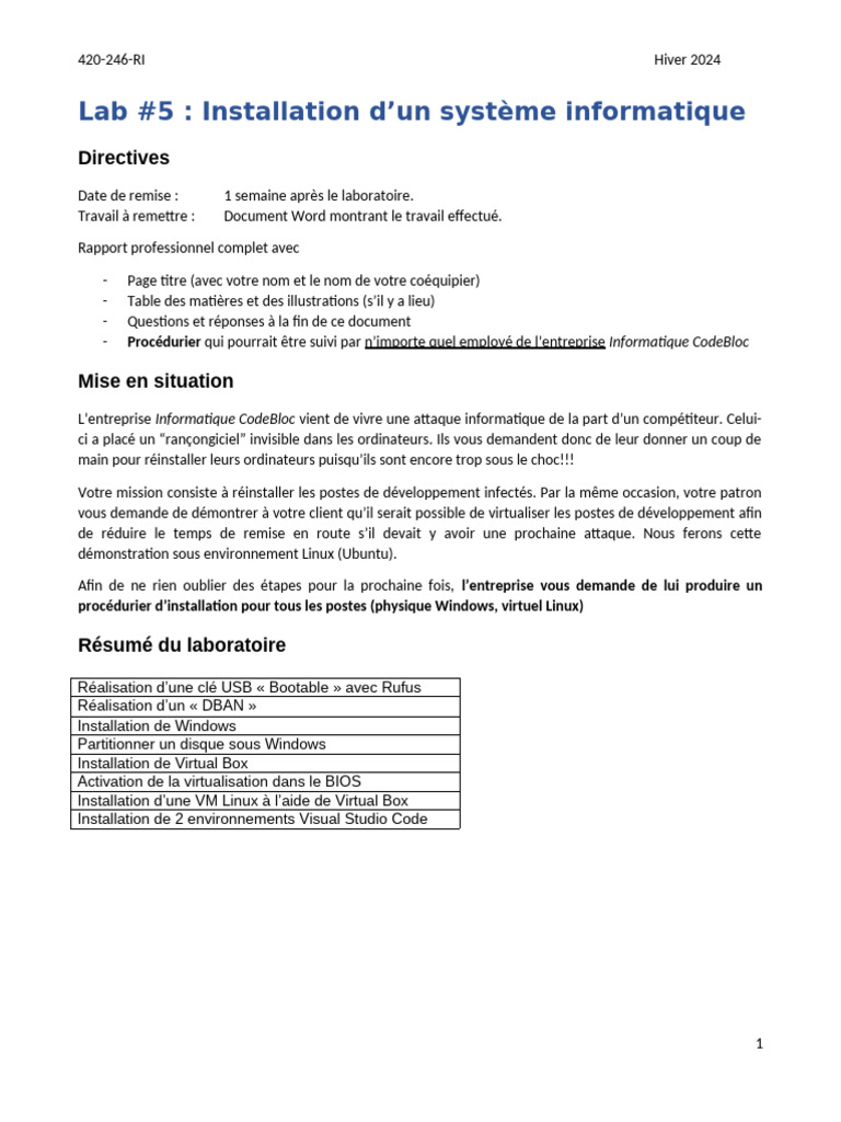 Installation Système Informatique Hiver 2024 | PDF | Machine virtuelle ...