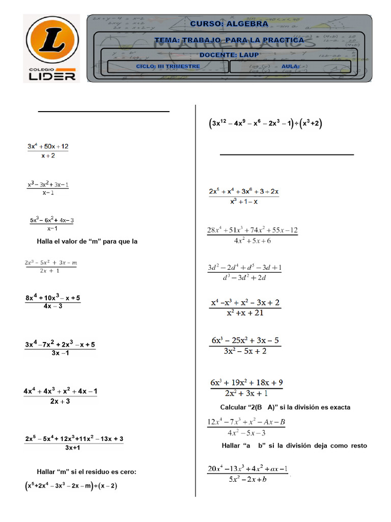 Método de Ruffini y Horner en Álgebra | PDF