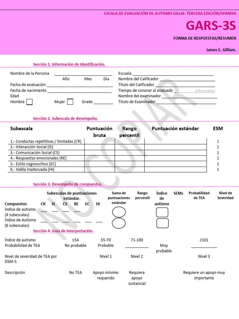GARS-3: Evaluación de Autismo en Español | PDF | Espectro autista ...