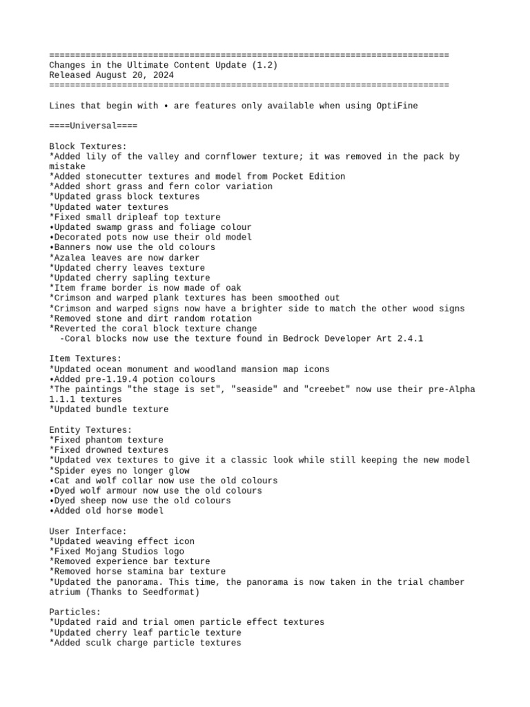 Update Log | PDF | Minecraft