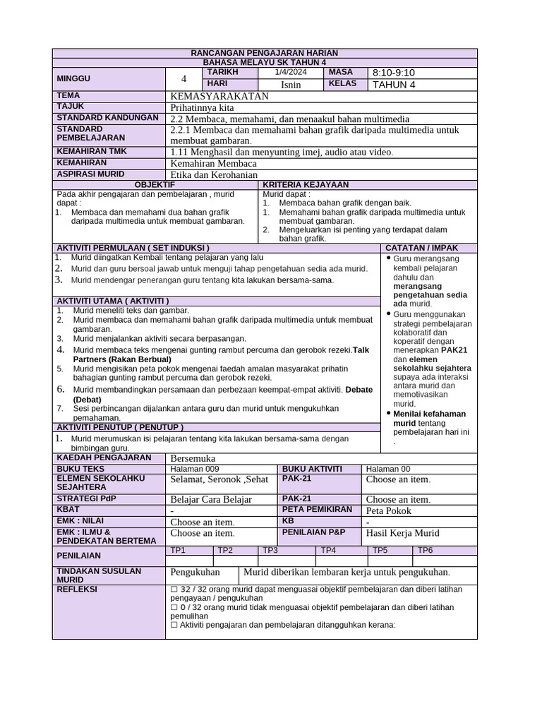 Rancangan Pengajaran Harian Bahasa Melayu Pdf