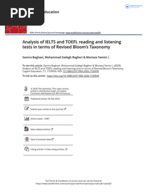 Analysis of IELTS and TOEFL reading and listening tests in terms of Revised Bloom s Taxonomy