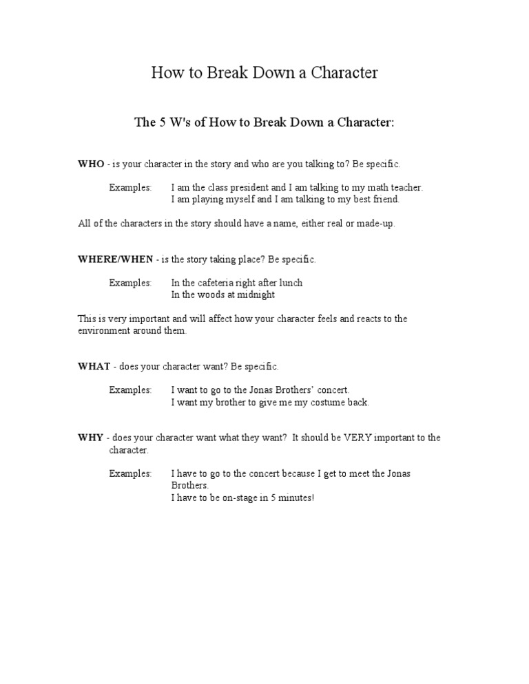 Character Breakdown: The 5 W's Guide | PDF | Language Arts & Discipline ...