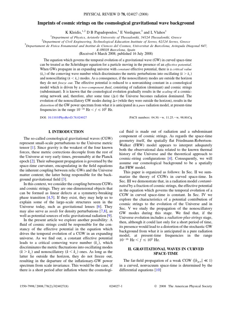 Cosmic Strings and Gravitational Waves | PDF | General Relativity ...