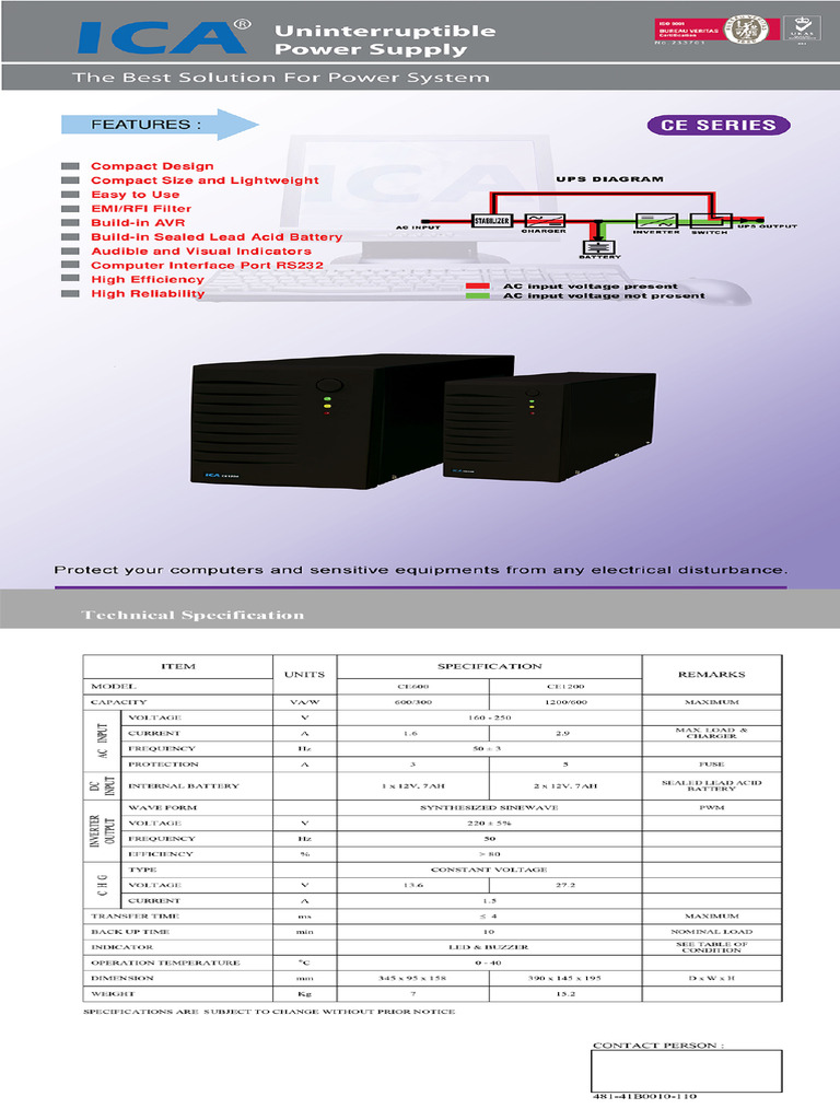 UPS ICA CE-series Specs | PDF