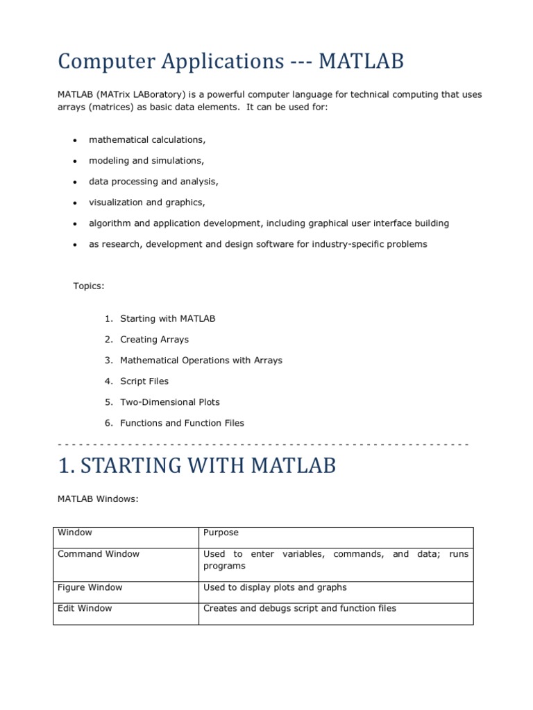 Matlab Tutorial | PDF | Matrix (Mathematics) | Array Data Structure